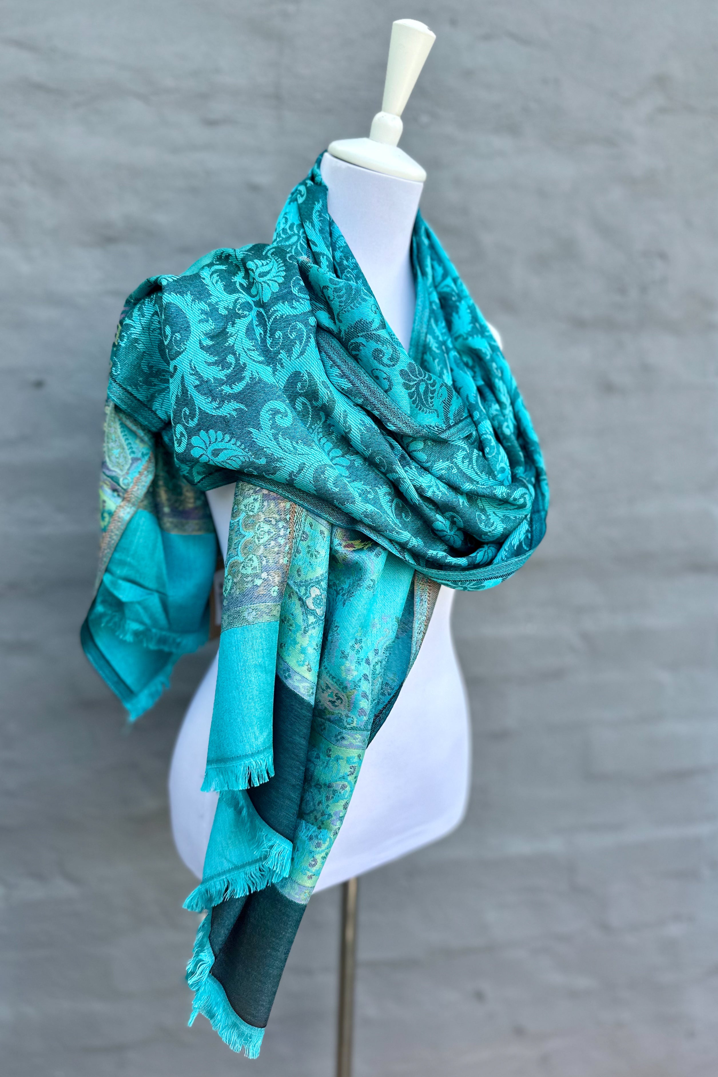 Cashmere & Bamboo Scarf In Teal Vine