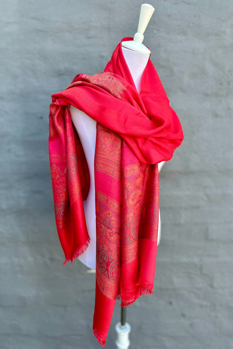 Cashmere & Bamboo Scarf In Scarlet Paisley