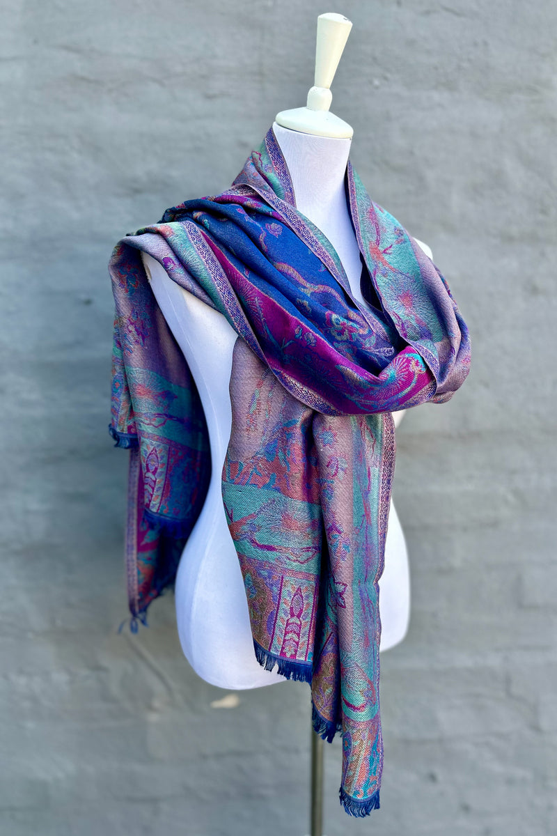 Cashmere & Bamboo Scarf In Blue Heron