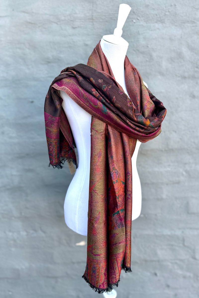 Cashmere & Bamboo Scarf In Autumn Birds