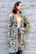 Embroidered Kantha Jacket In Blue Daisy
