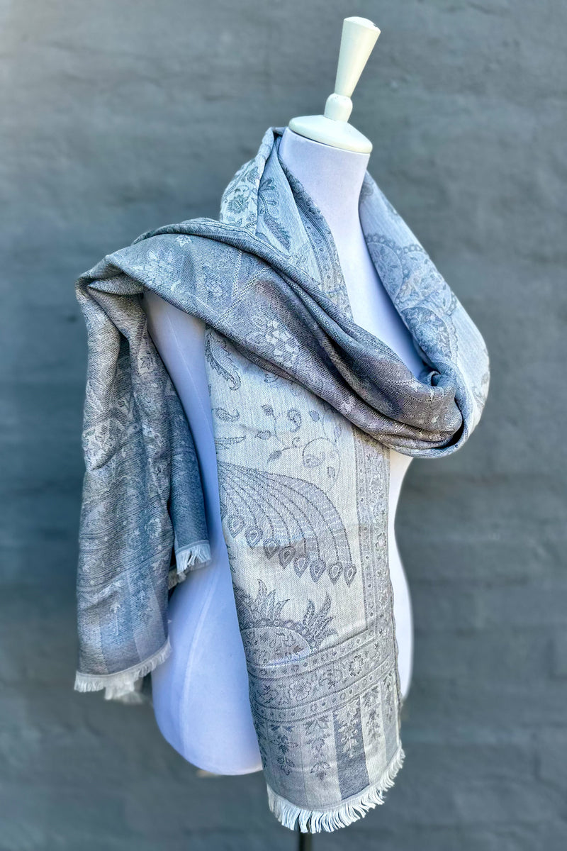 Cashmere & Bamboo Scarf In Silver Birds