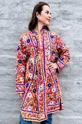 Embroidered Kantha Jacket In Navy & Ice Daisy