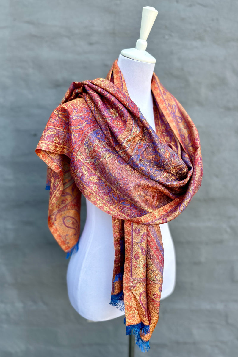 Cashmere & Bamboo Scarf In Rusty Cyan