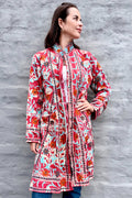 Embroidered Kantha Jacket In Slate & Orange Daisy
