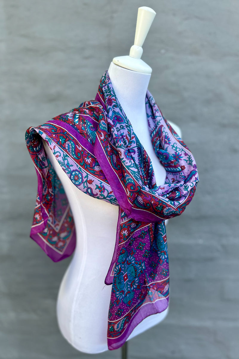 Silk Scarf In Purple Paisley