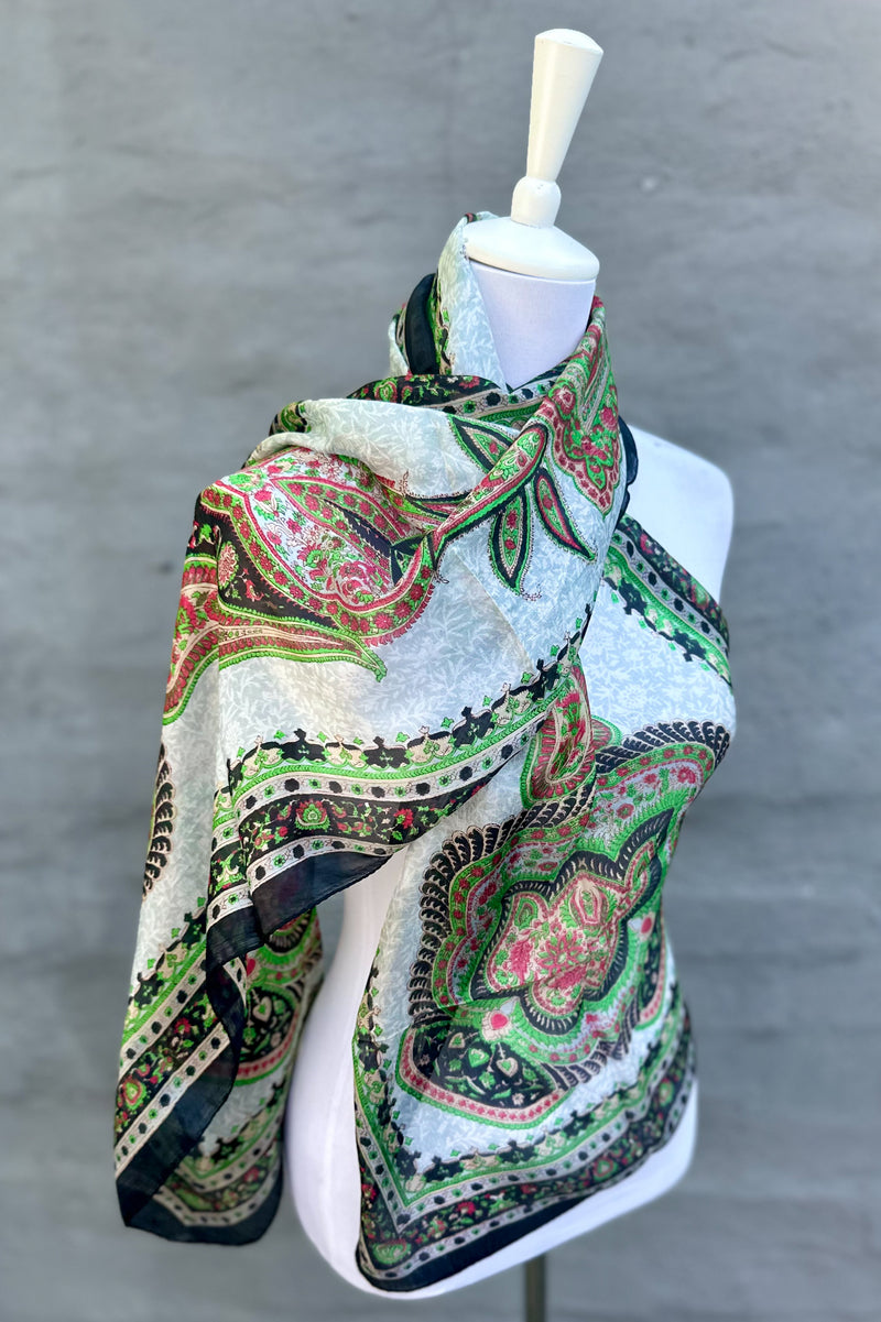 Silk Scarf In Ebony & Lime