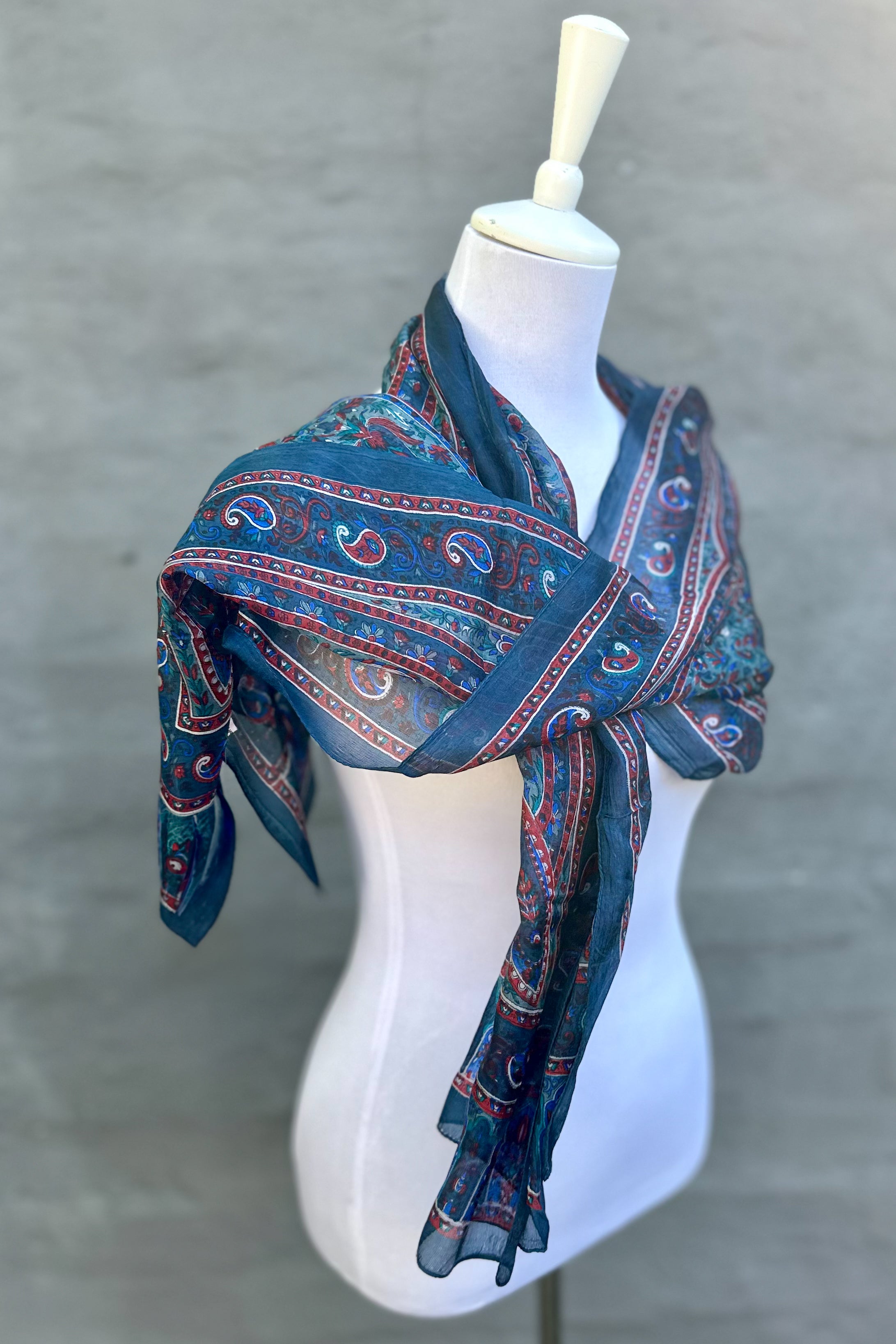 Silk Scarf In Navy Paisley