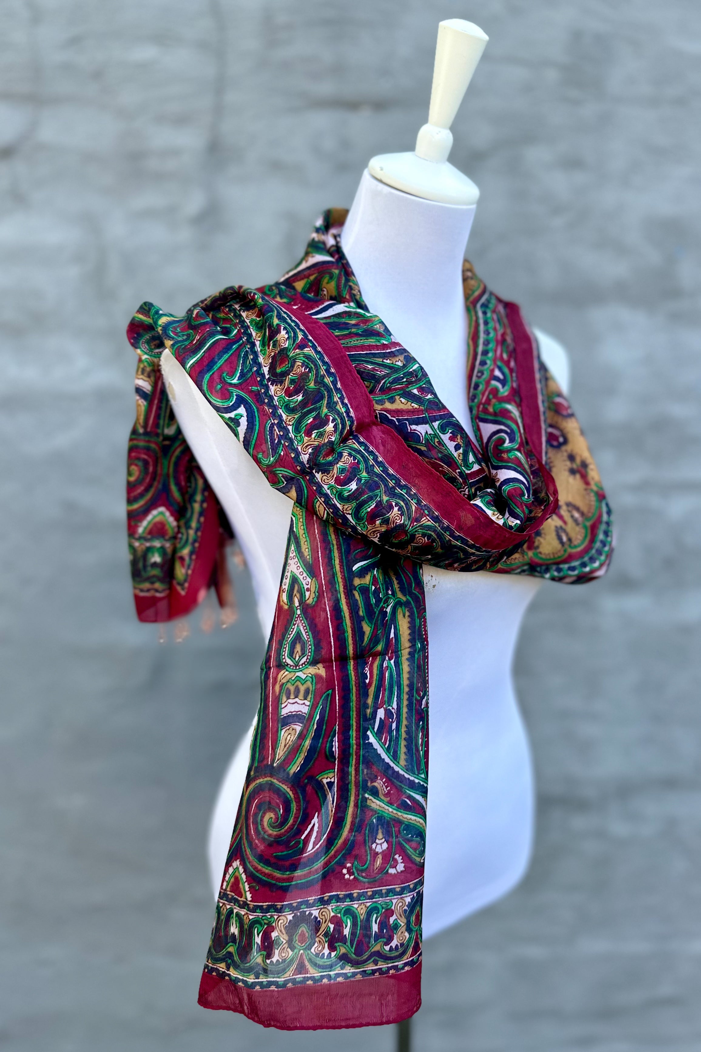 Silk Scarf In Burgundy Paisley