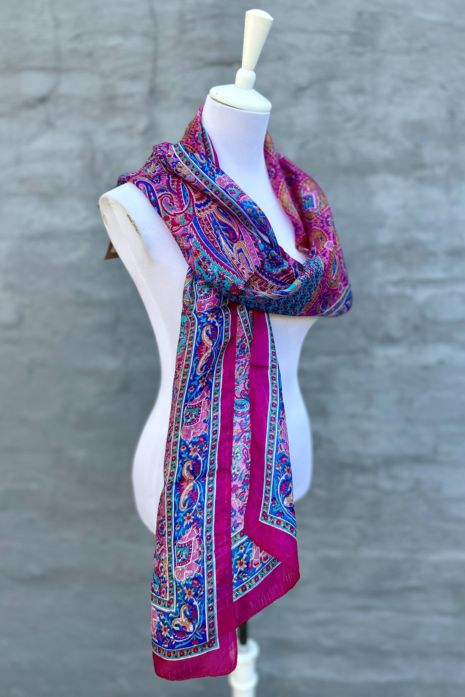 Silk Scarf In Cerise Paisley