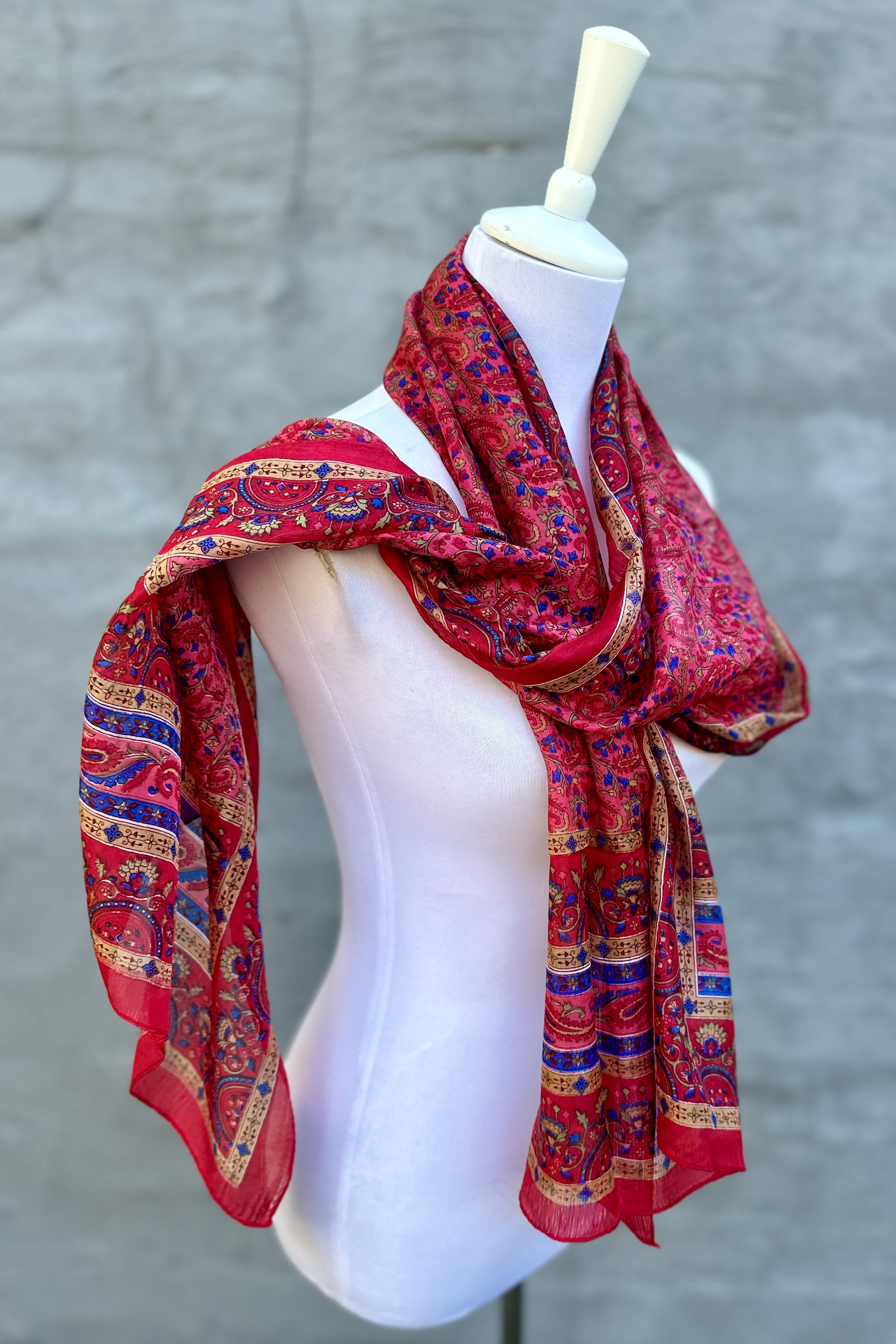 Silk Scarf In Scarlet Paisley