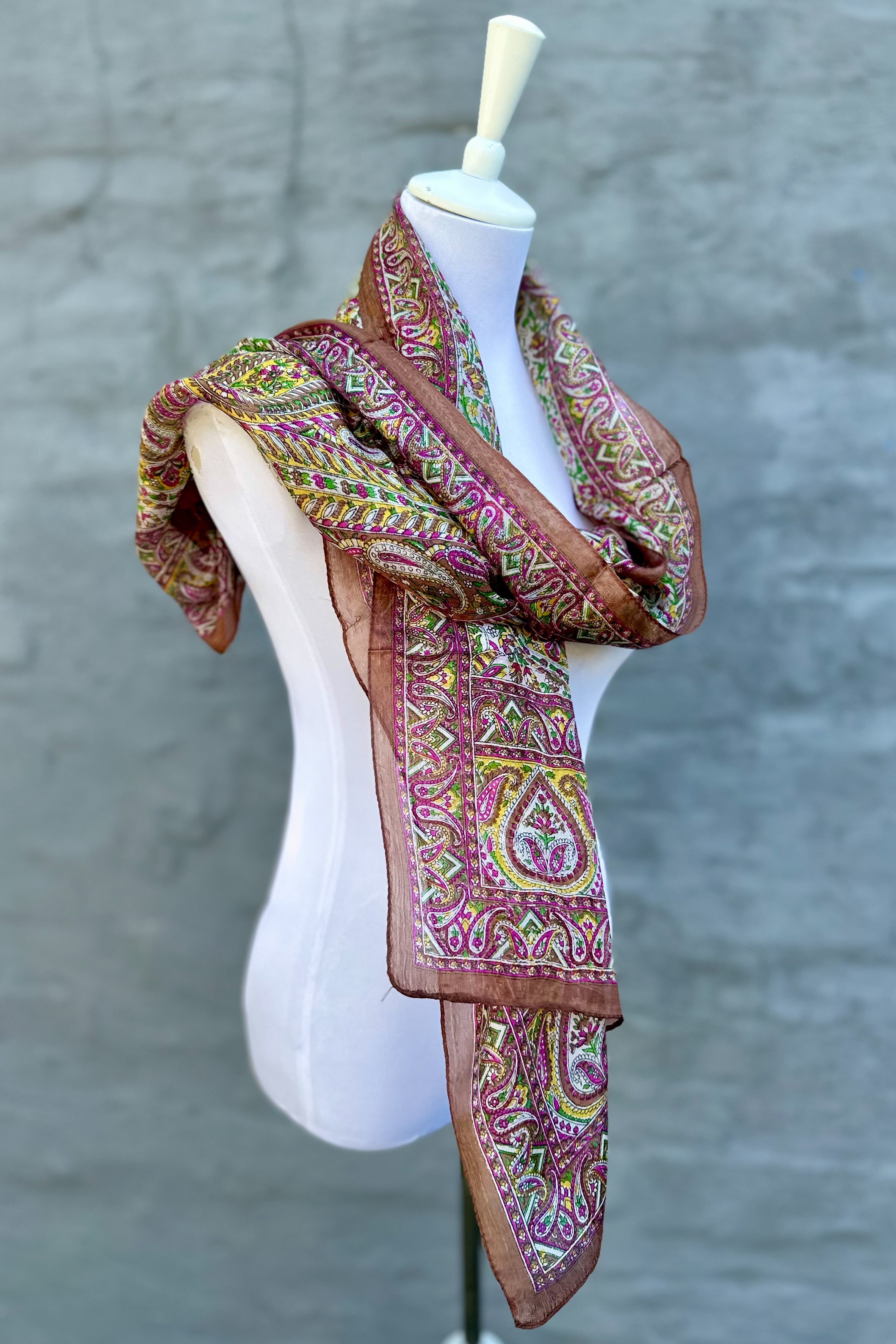 Silk Scarf In Tan Paisley