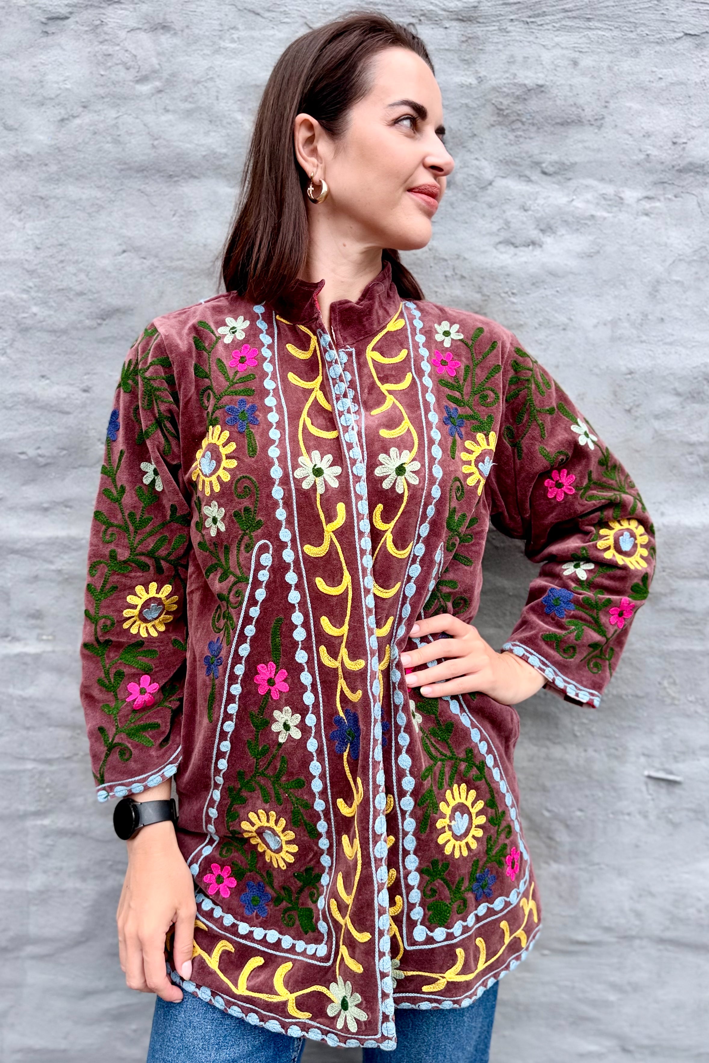 Velvet Mid-Length Jacket In Merlot