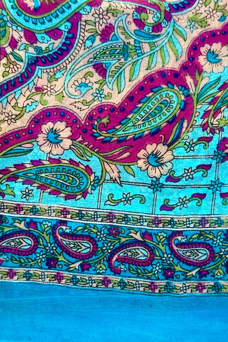 Silk Scarf In Aqua Paisley