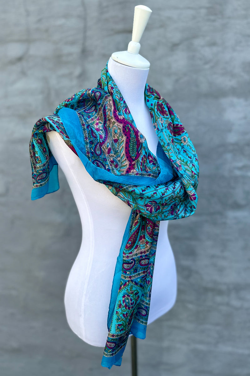 Silk Scarf In Aqua Paisley