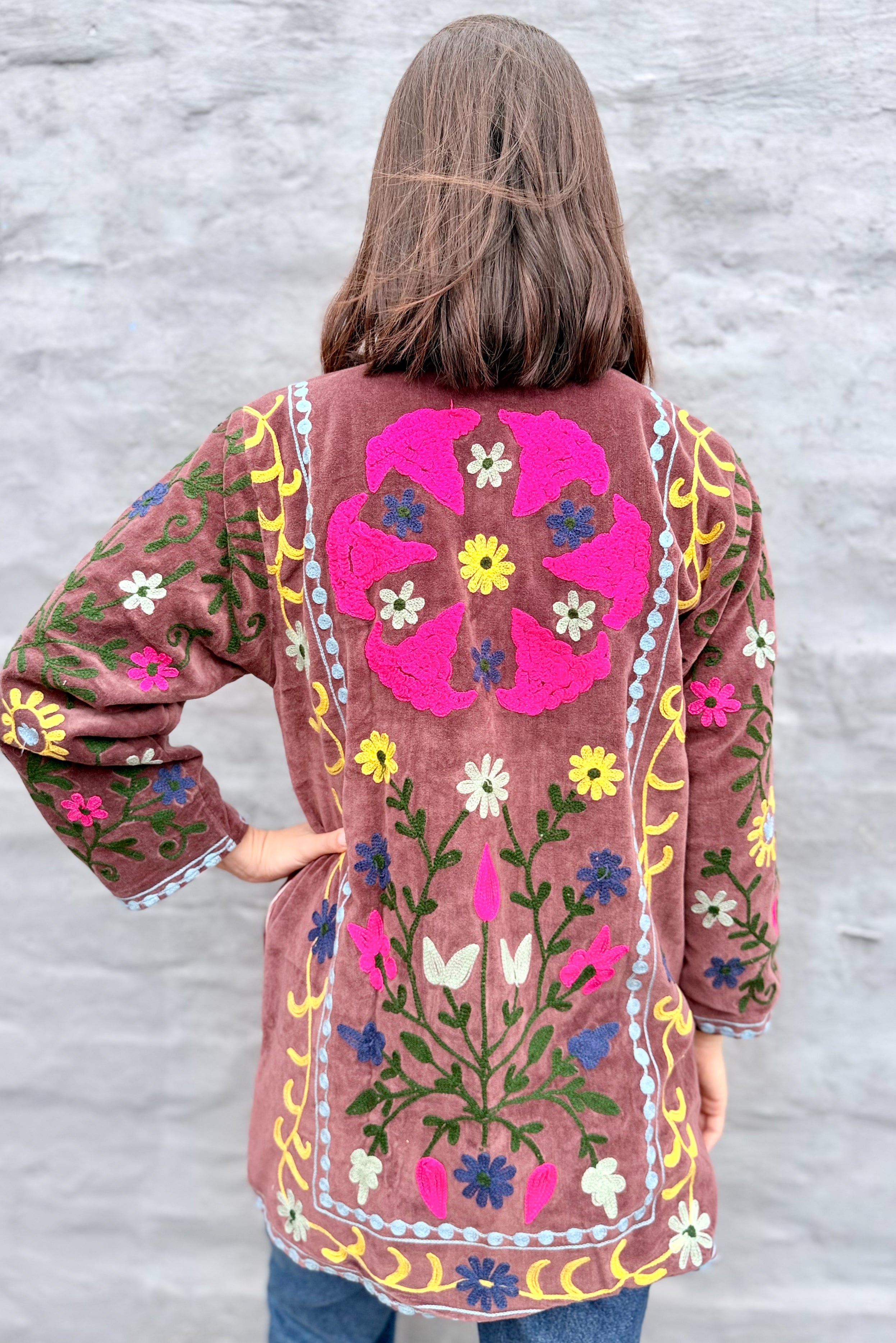 Velvet Mid-Length Jacket In Merlot