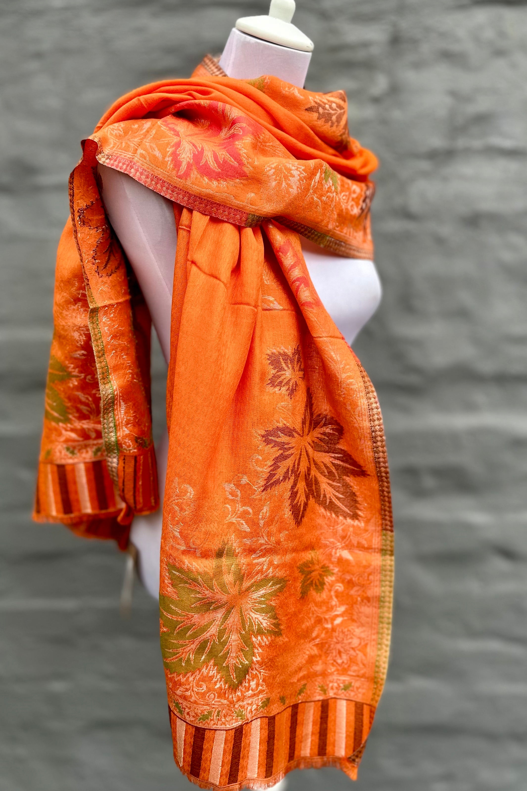 Cashmere & Bamboo Scarf In Autumnal Orange