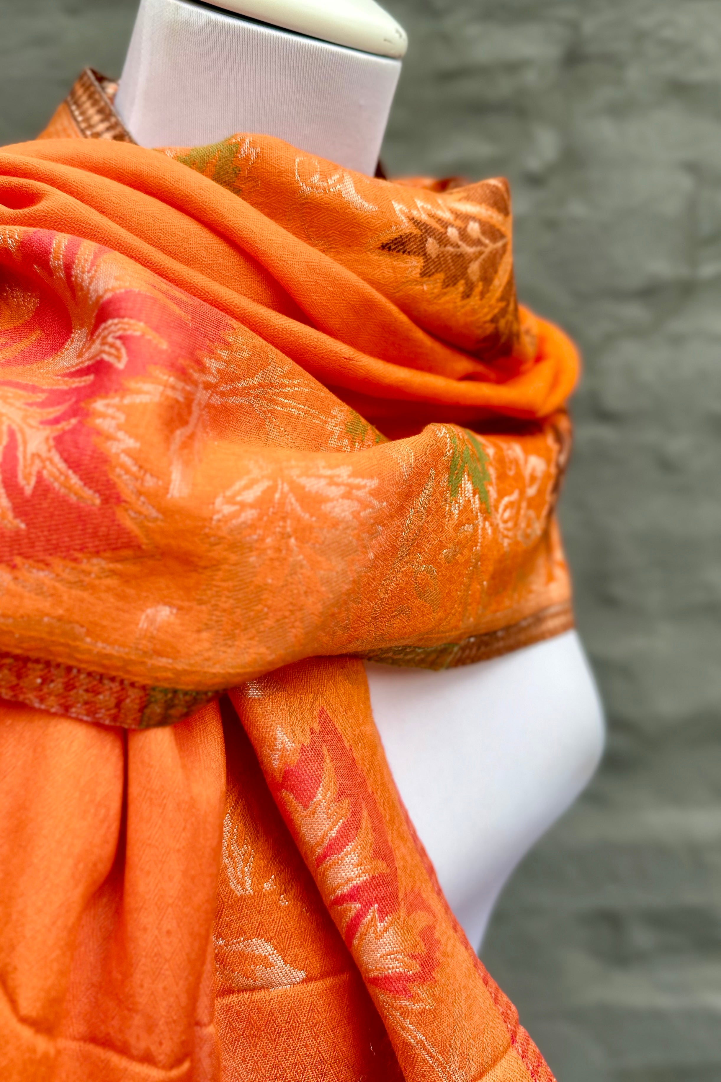 Cashmere & Bamboo Scarf In Autumnal Orange