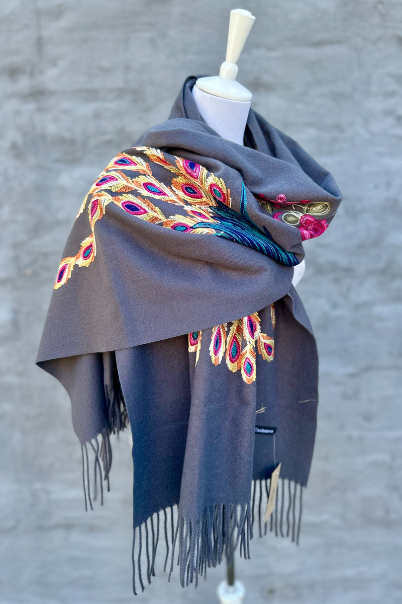 Cashmere Pashmina In Slate Peacock