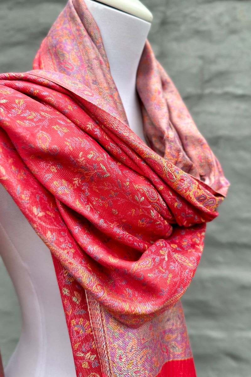 Cashmere & Bamboo Scarf In Ruby Paisley