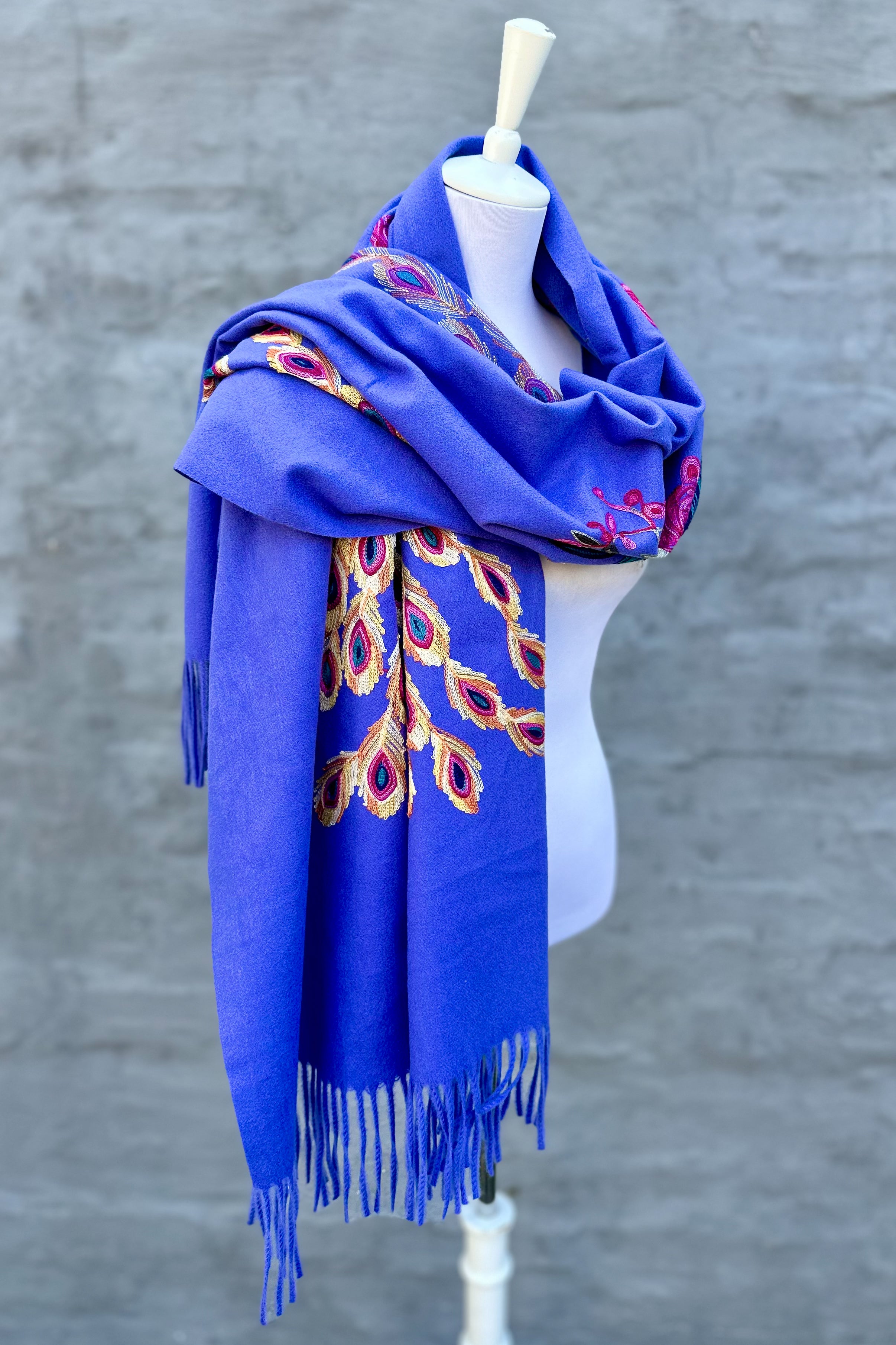Cashmere Pashmina In Periwinkle Peacock
