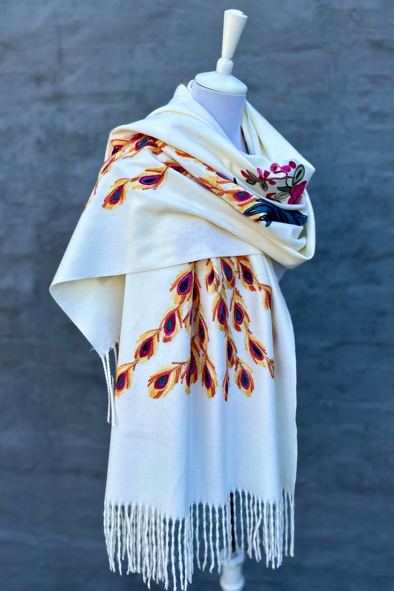 Cashmere Pashmina In Cream Peacock
