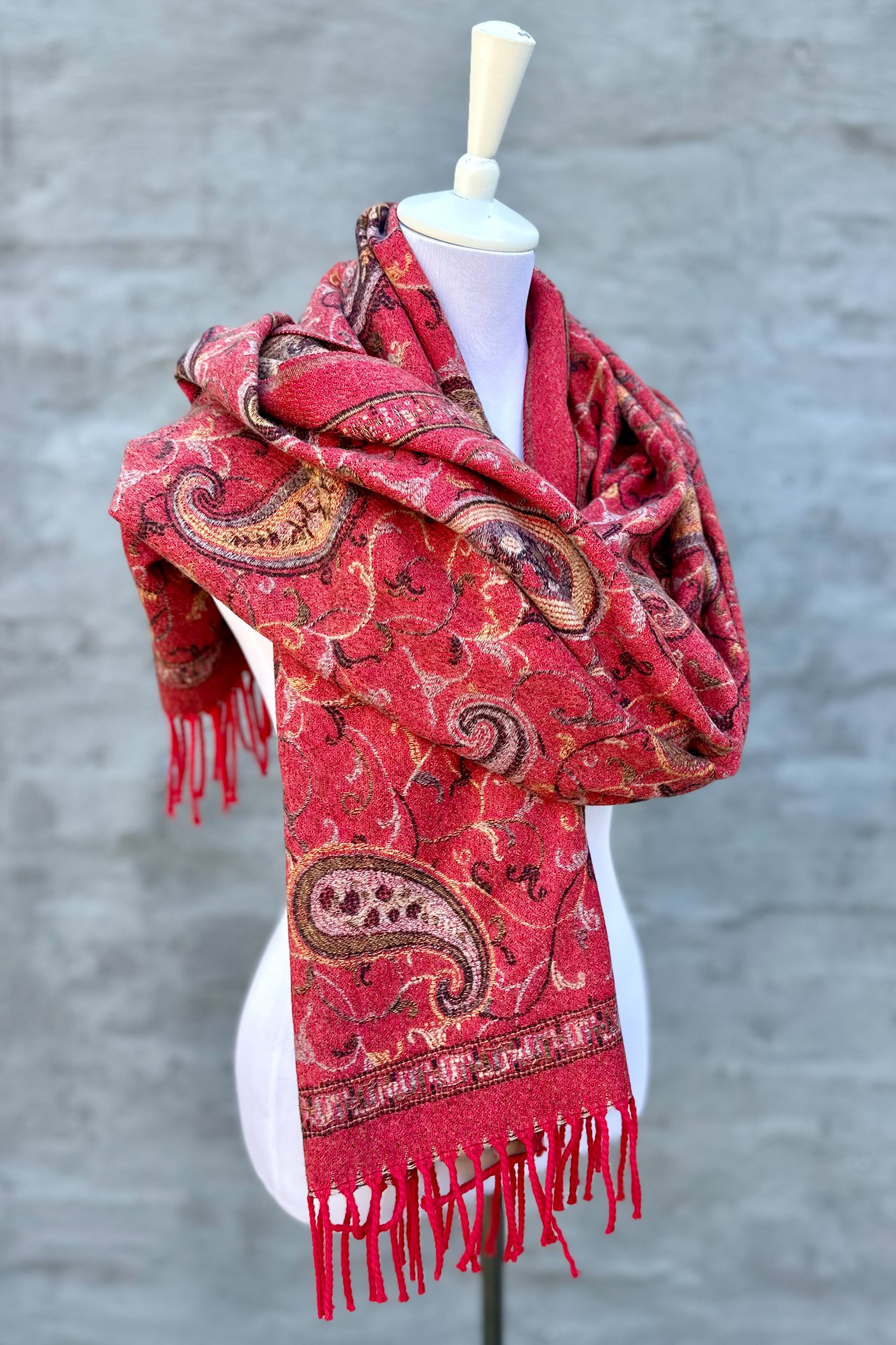 Cashmere Pashmina In Rust Paisley