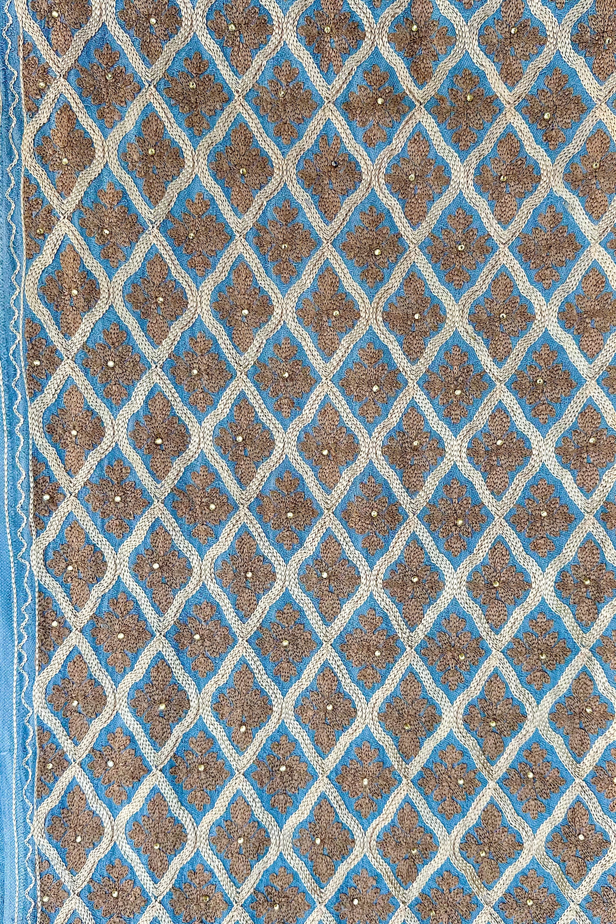 Embroidered Pashmina In Silver & Gold