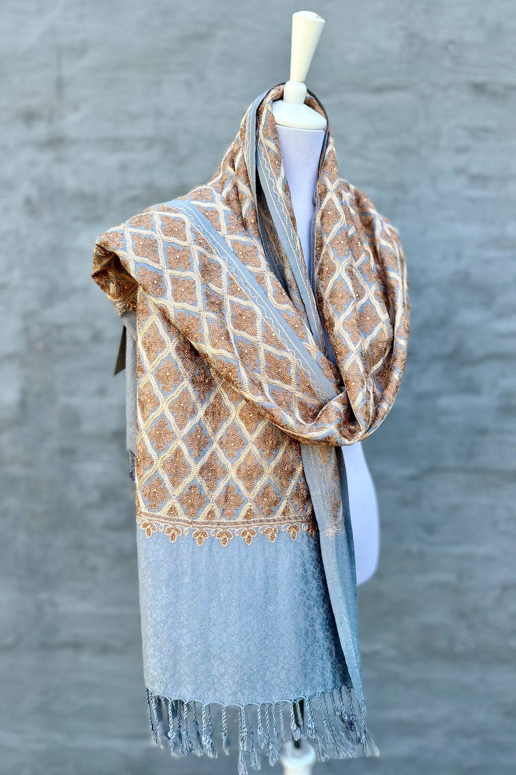Embroidered Pashmina In Silver & Gold