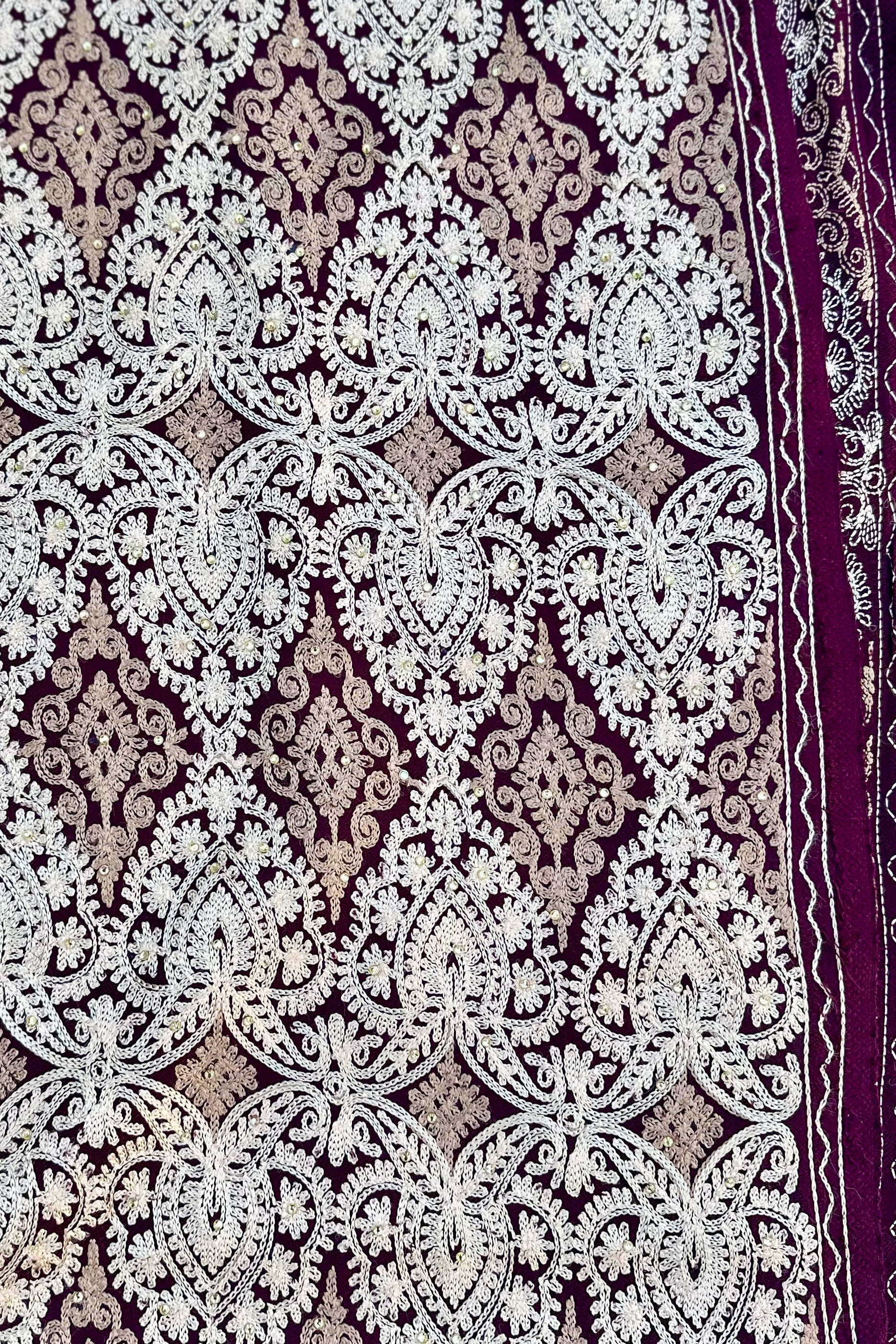 Embroidered Pashmina In Gold & Wine