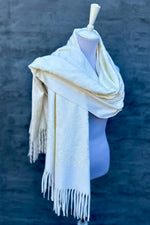 Embroidered Cashmere Pashmina In Cream