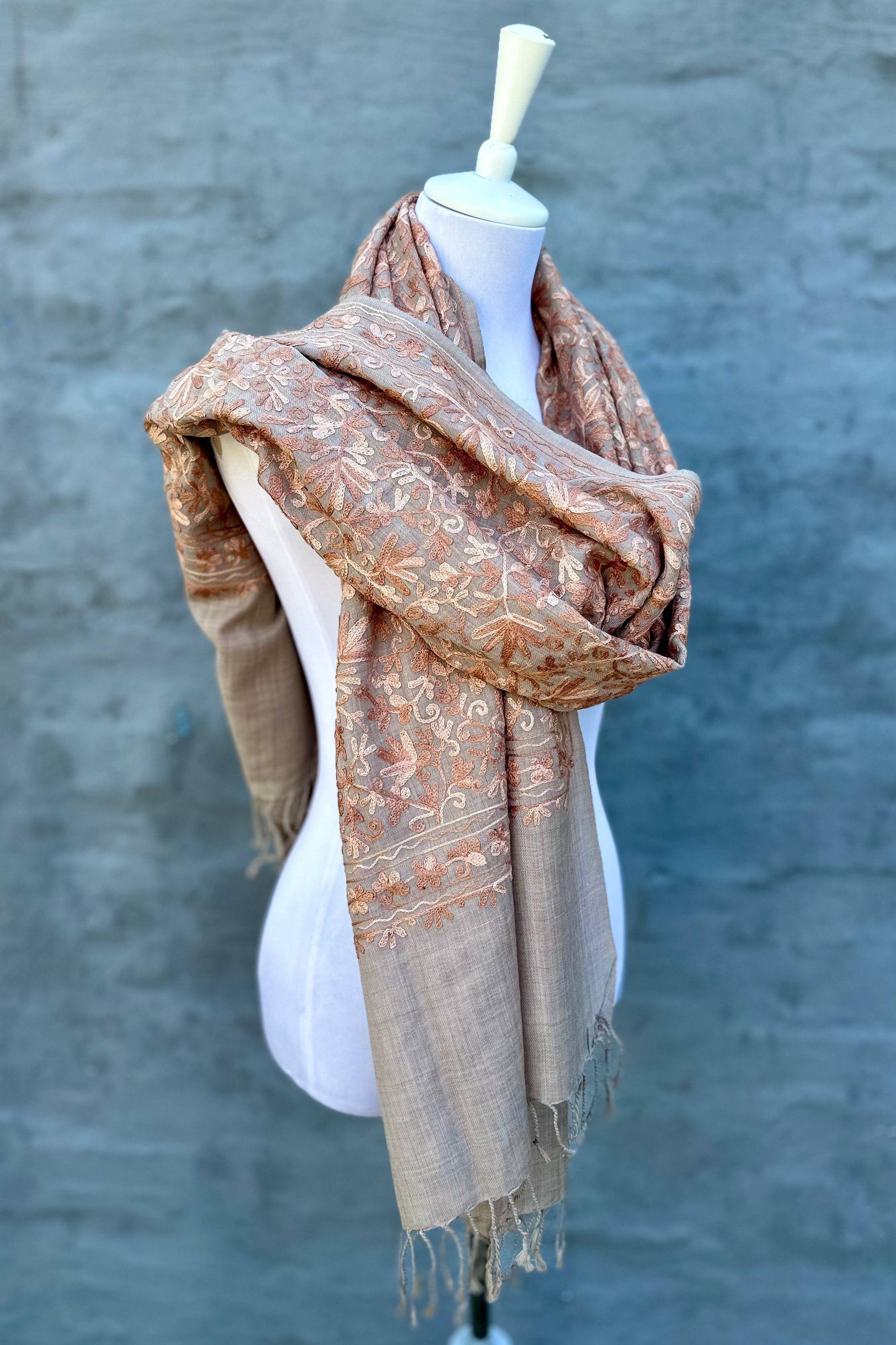 Embroidered Pashmina In Naturals – Exotic Marigold Boutique