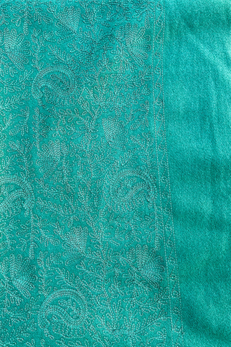 Embroidered Cashmere Pashmina In Fern