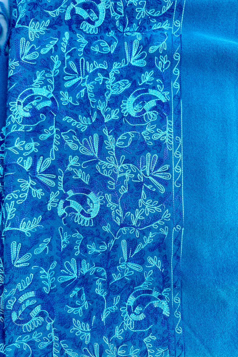 Embroidered Cashmere Pashmina In Peacock