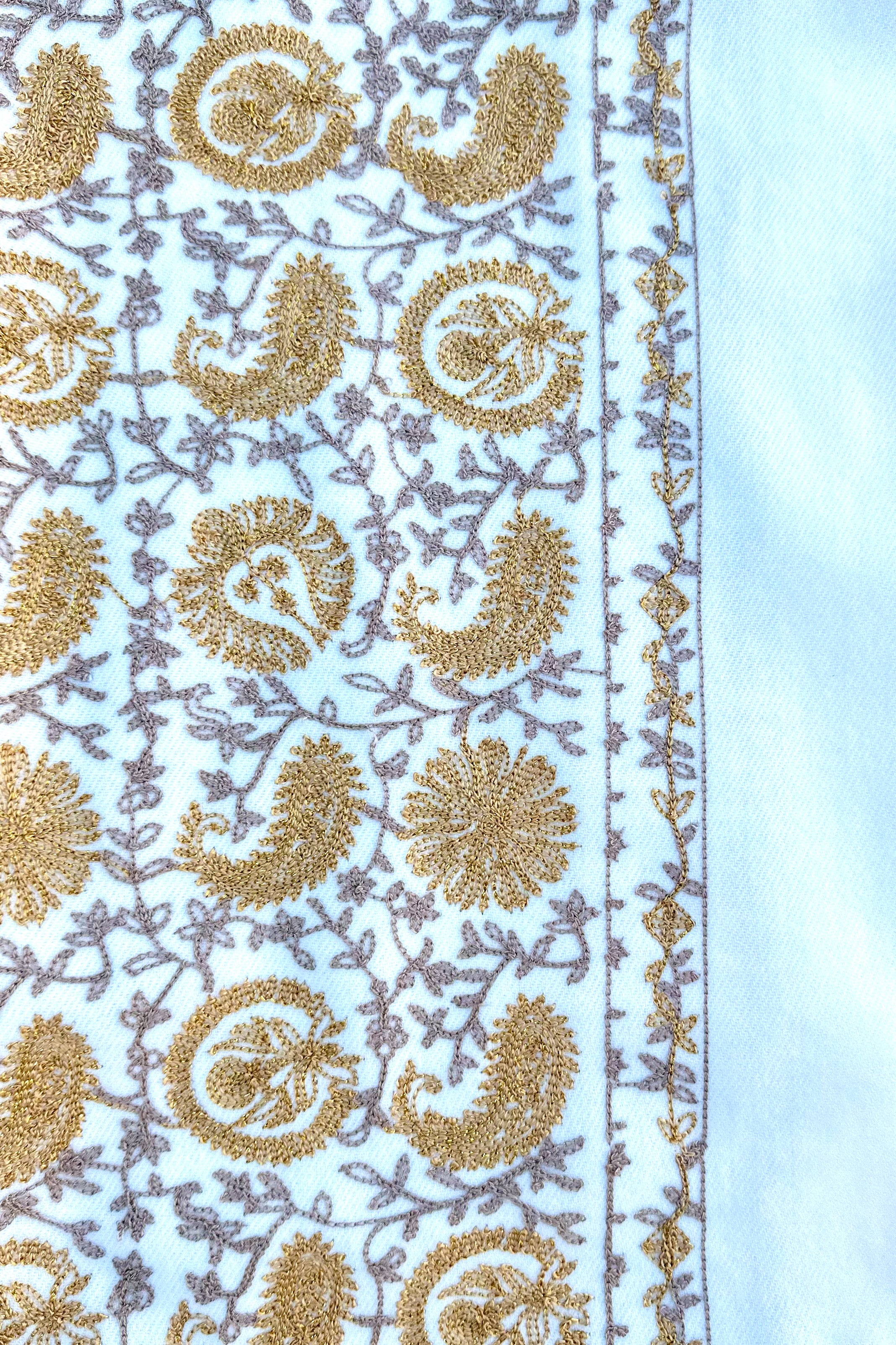 Embroidered Cashmere Pashmina In Golden Cream