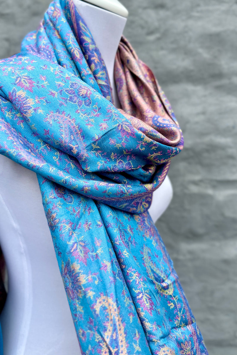 Cashmere & Bamboo Scarf In Azure Paisley