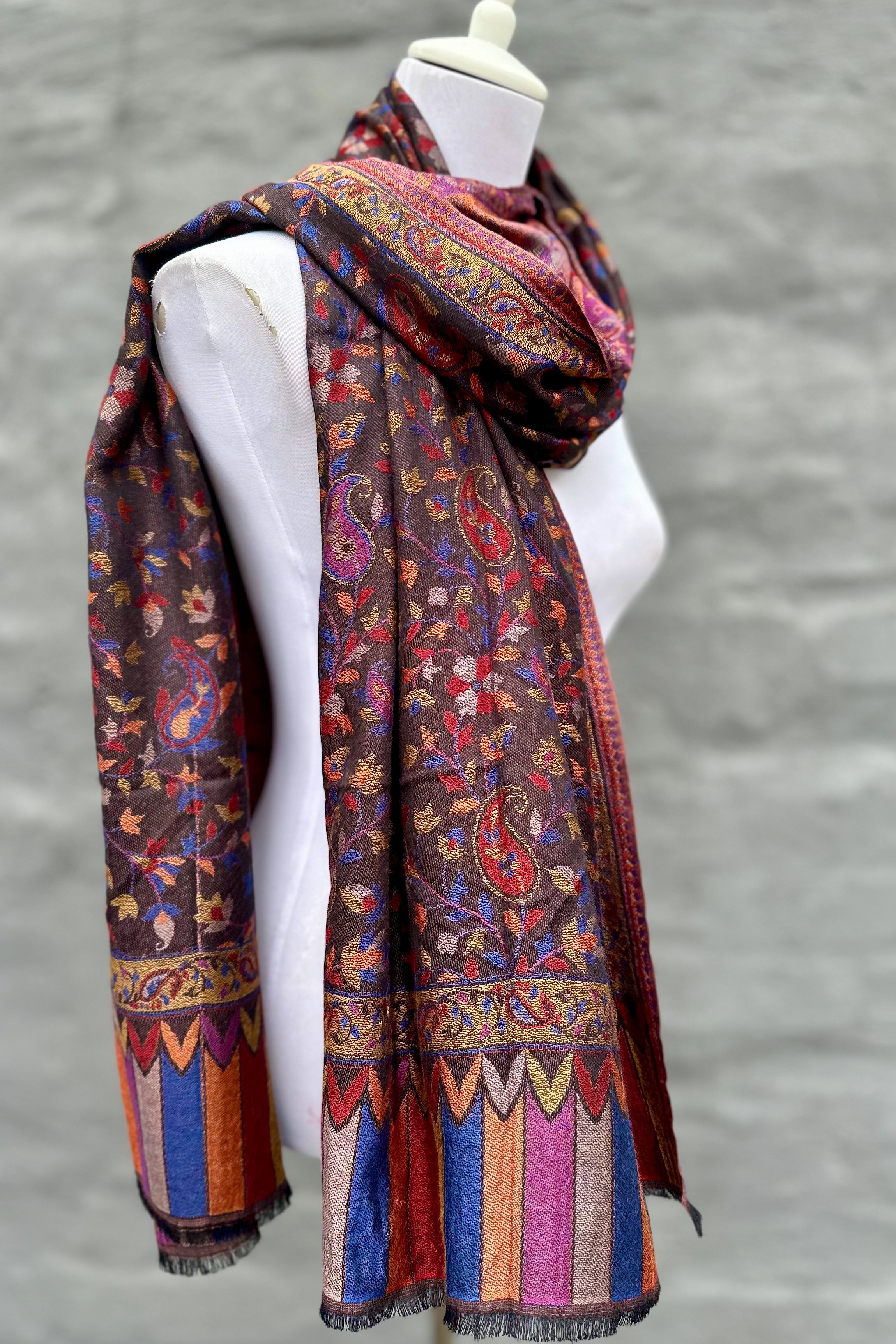 Cashmere & Bamboo Scarf In Chocolate Floral