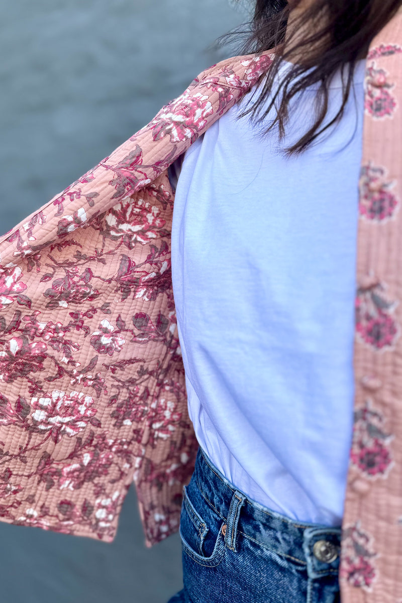 Quilted Cotton Jacket In Dusty Rose