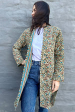 Quilted Cotton Coat In Olive & Rust Floral