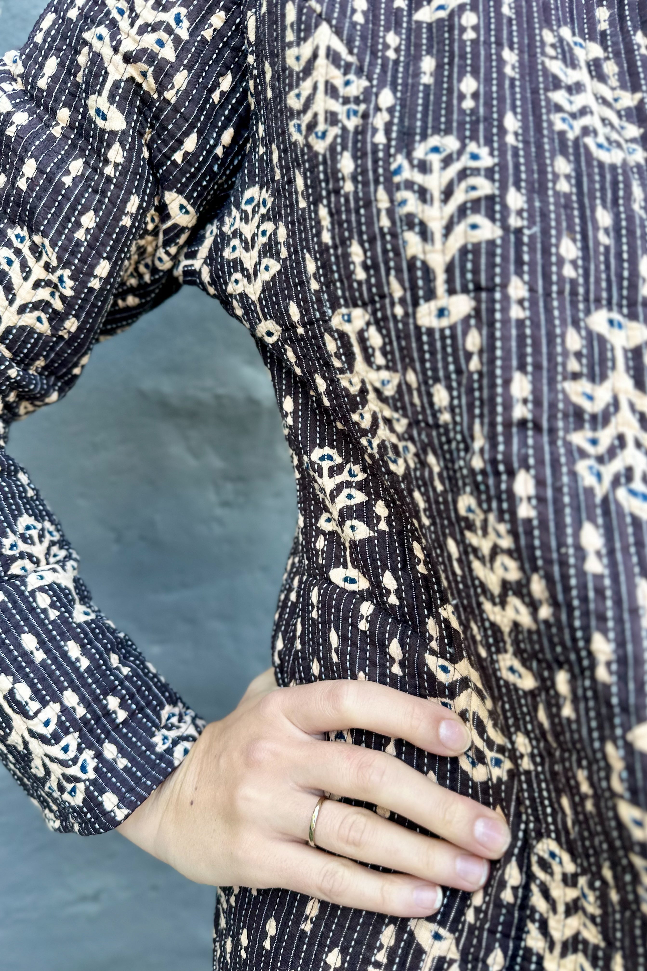 Quilted Cotton Coat In Ebony & Ivory