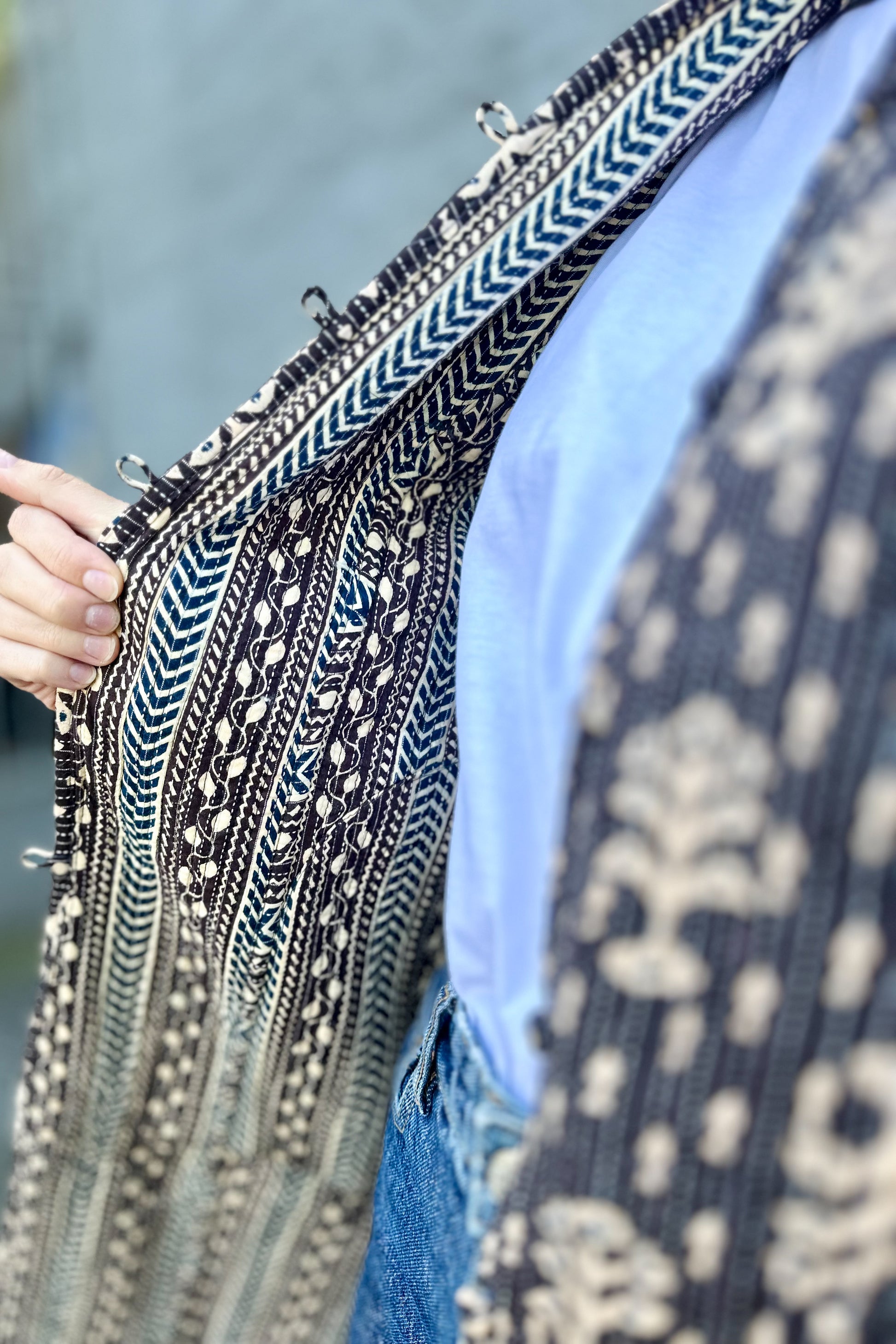 Quilted Cotton Coat In Ebony & Ivory