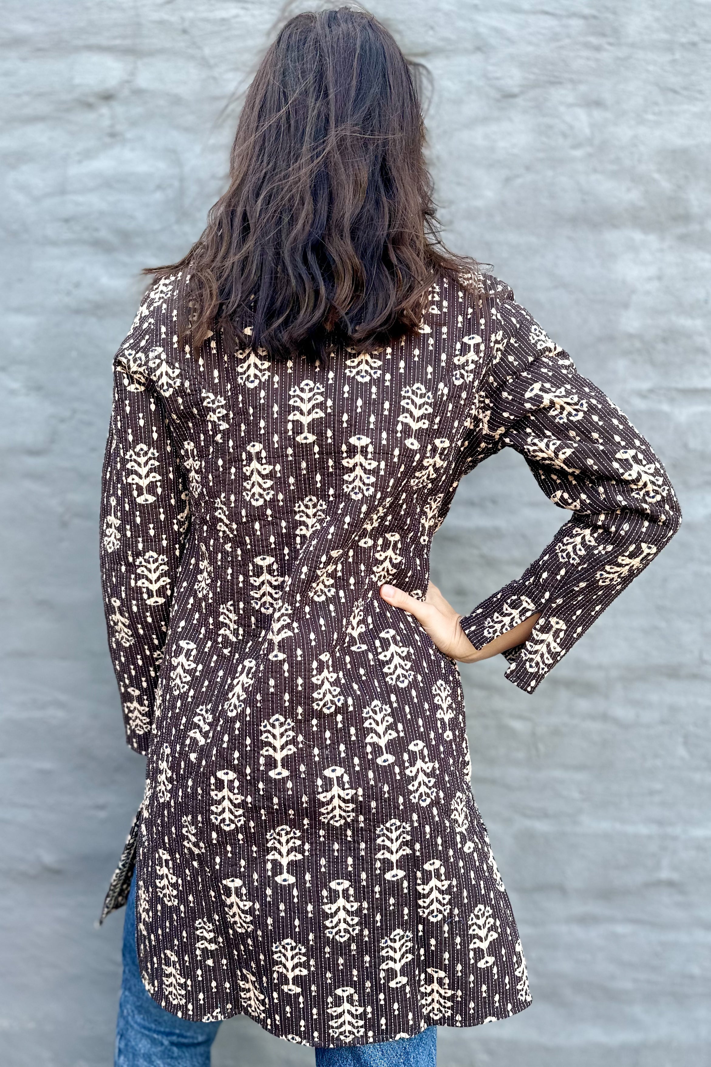 Quilted Cotton Coat In Ebony & Ivory