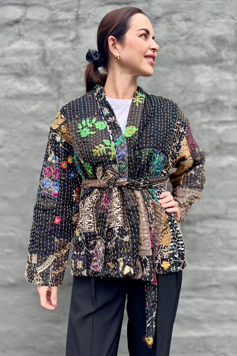 Kantha Jacket In Ebony