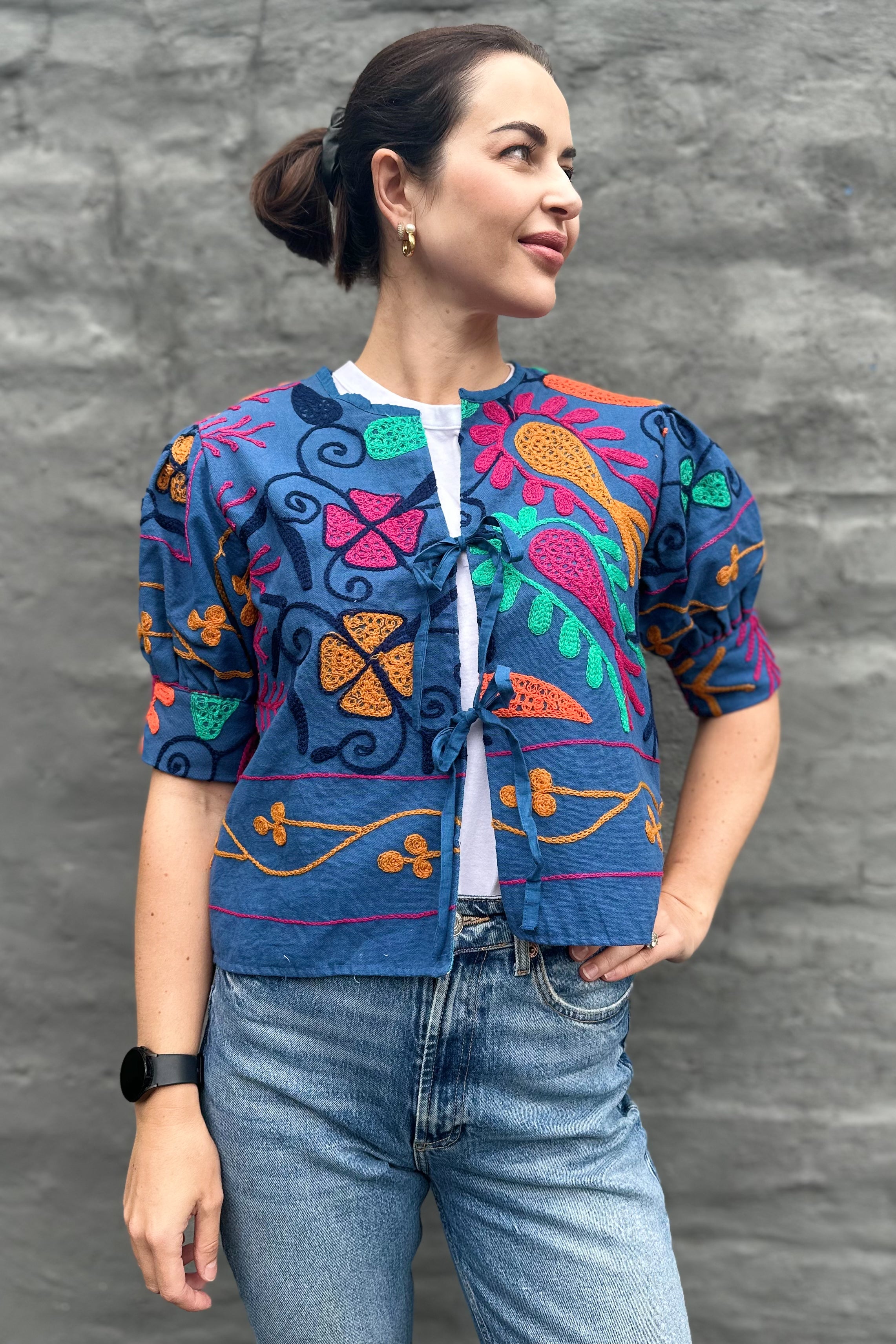 Cotton Suzani Jacket In Denim Blue