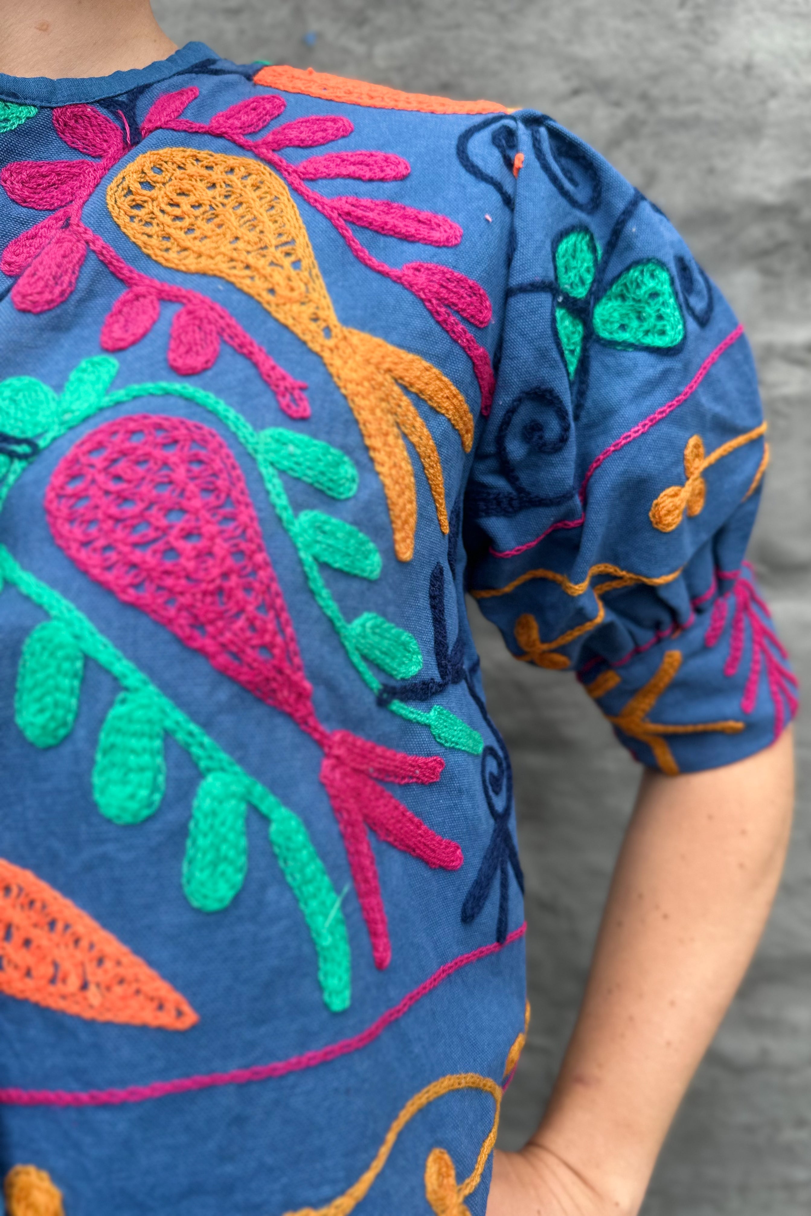 Cotton Suzani Jacket In Denim Blue