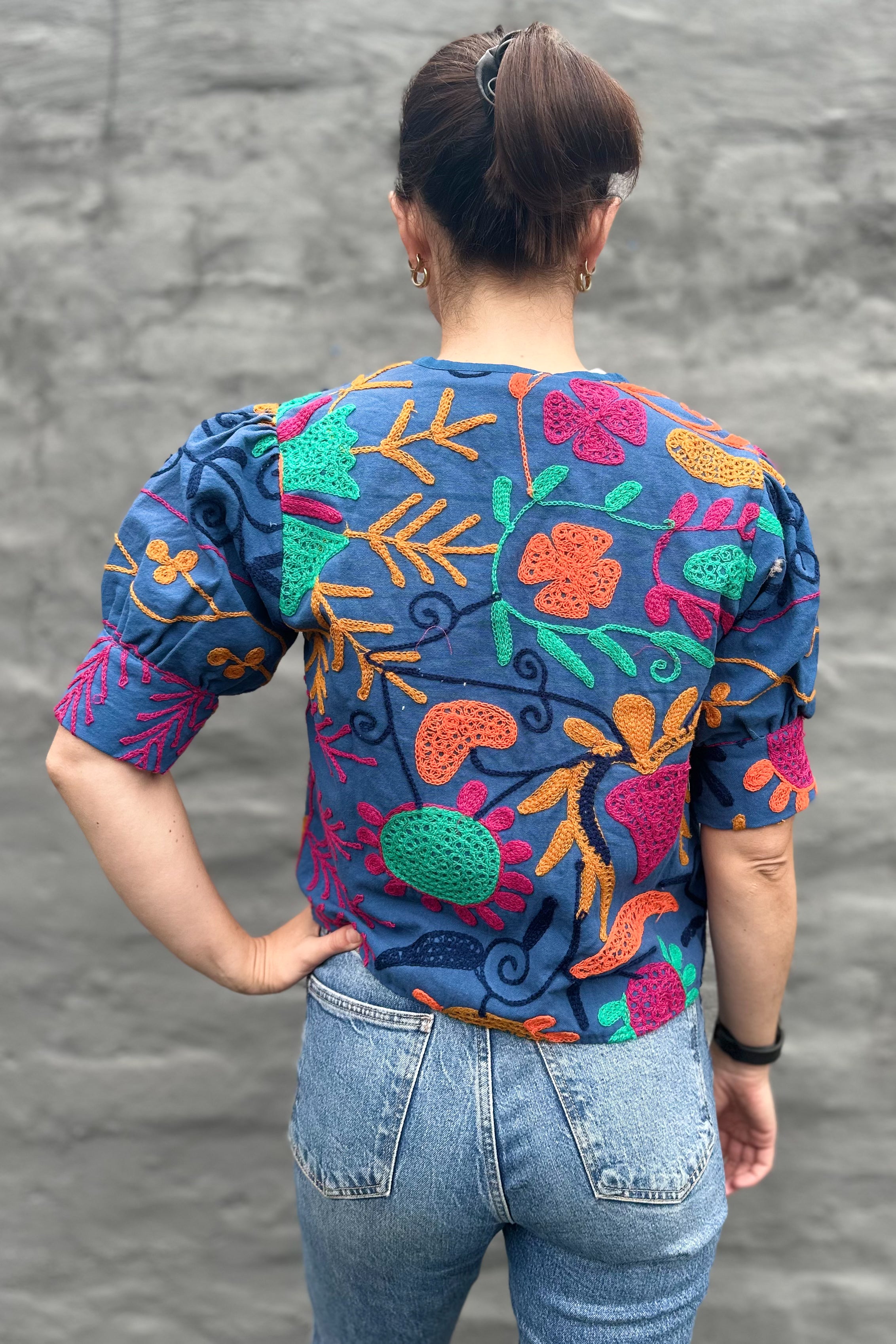 Cotton Suzani Jacket In Denim Blue