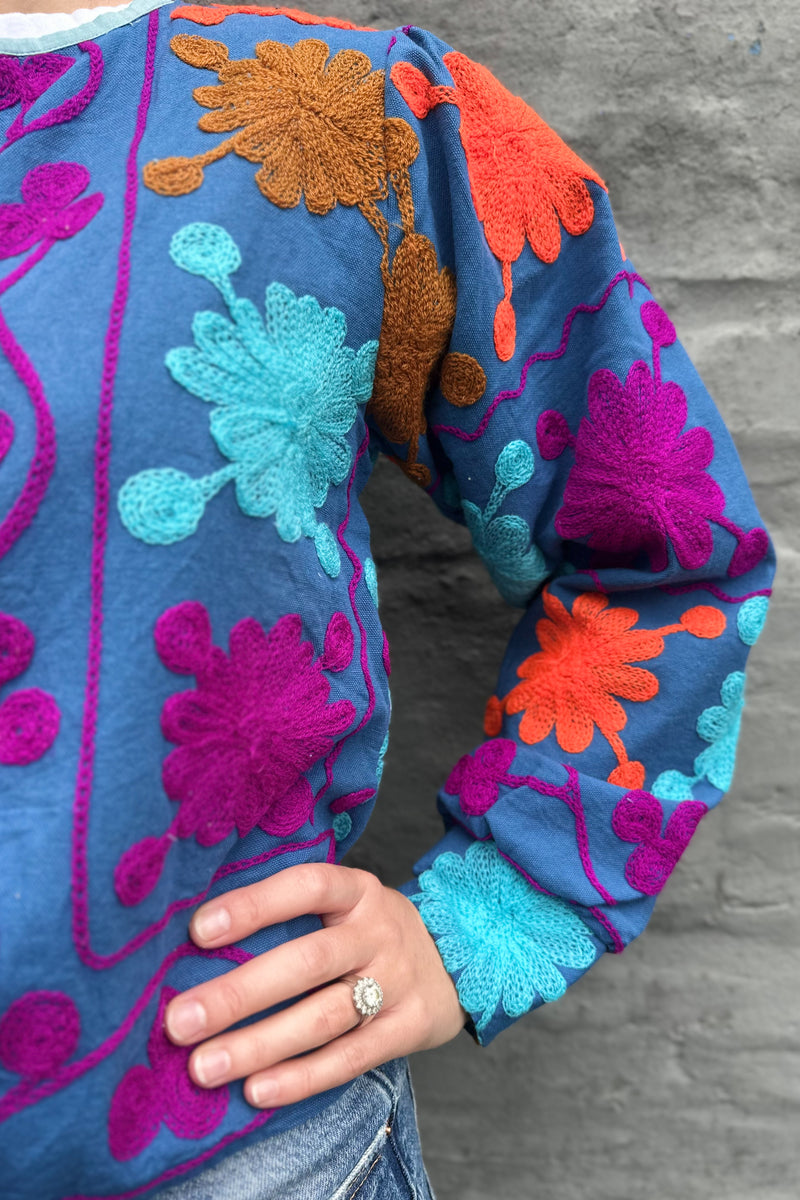 Cotton Suzani Jacket In Steel Blue