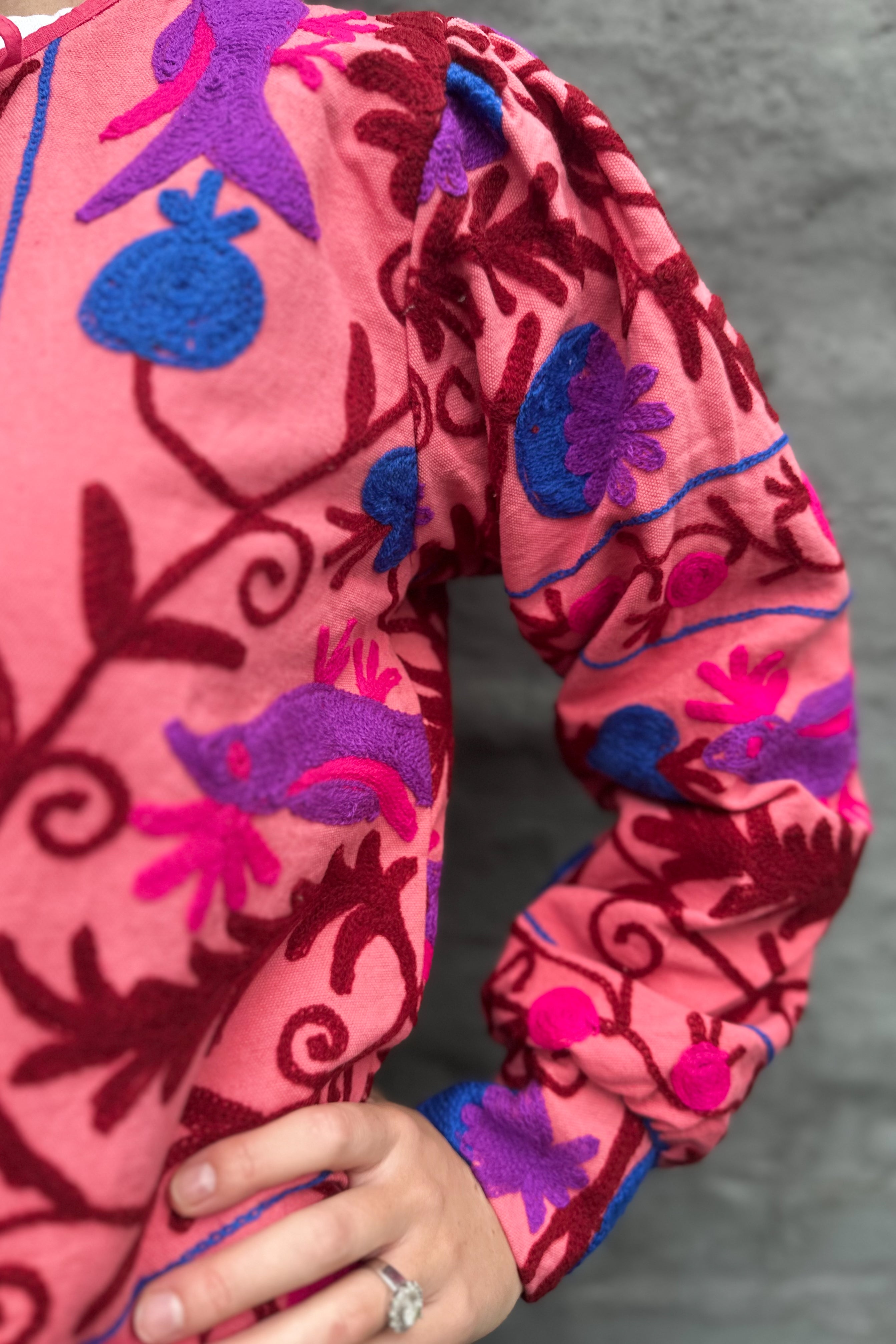 Cotton Suzani Jacket In Salmon