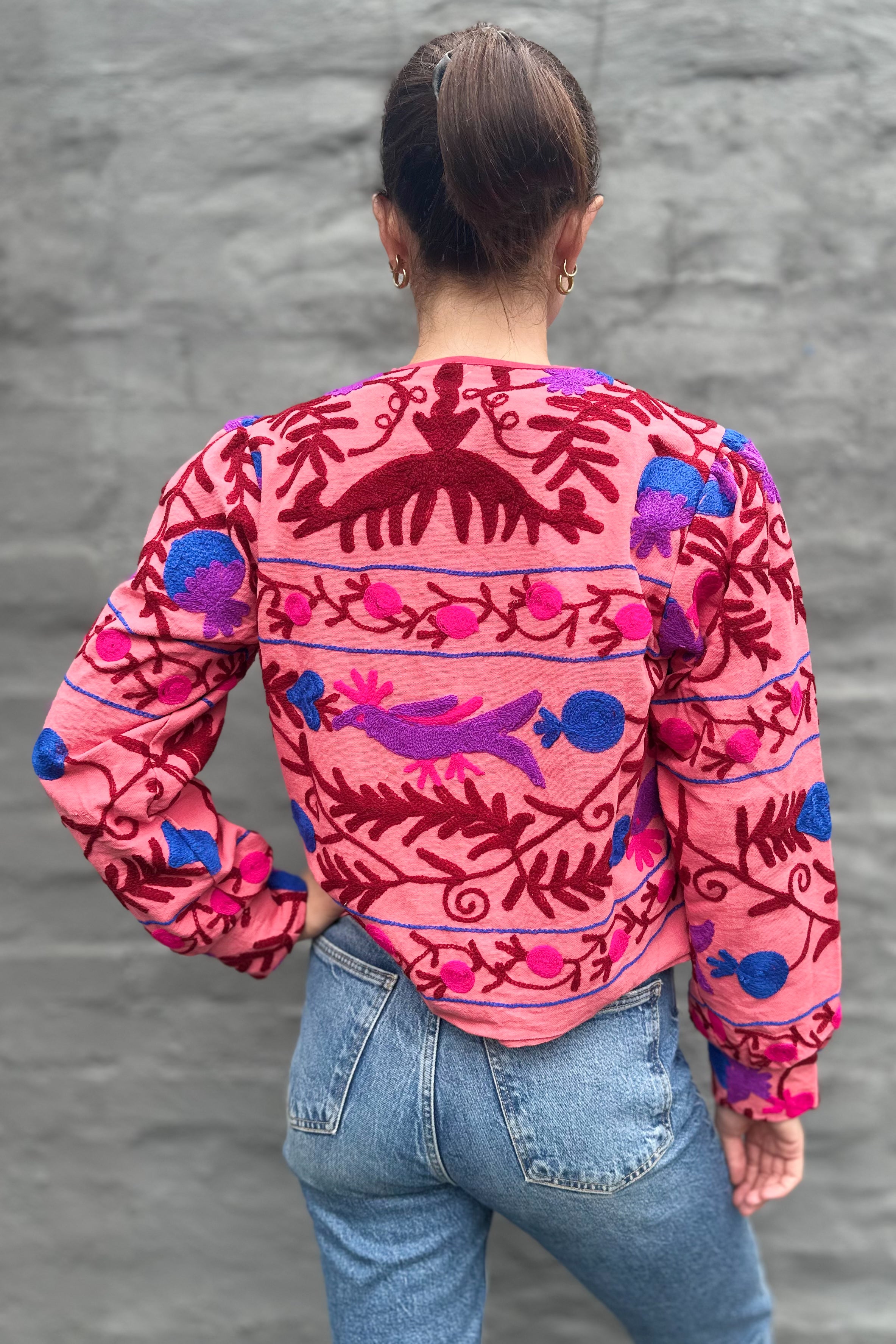 Cotton Suzani Jacket In Salmon