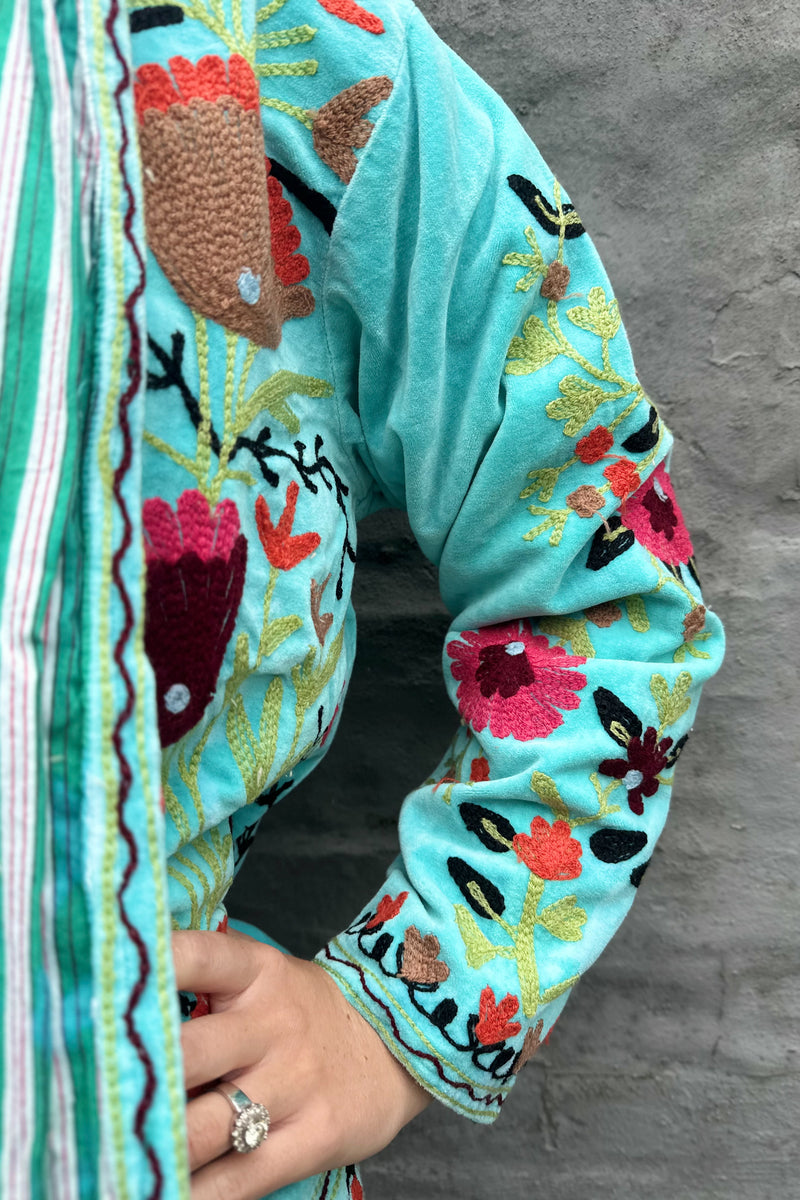 Velvet Suzani Jacket In Turquoise